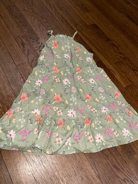 jumping beans Green Floral Sundress with Pink and Orange Flowers